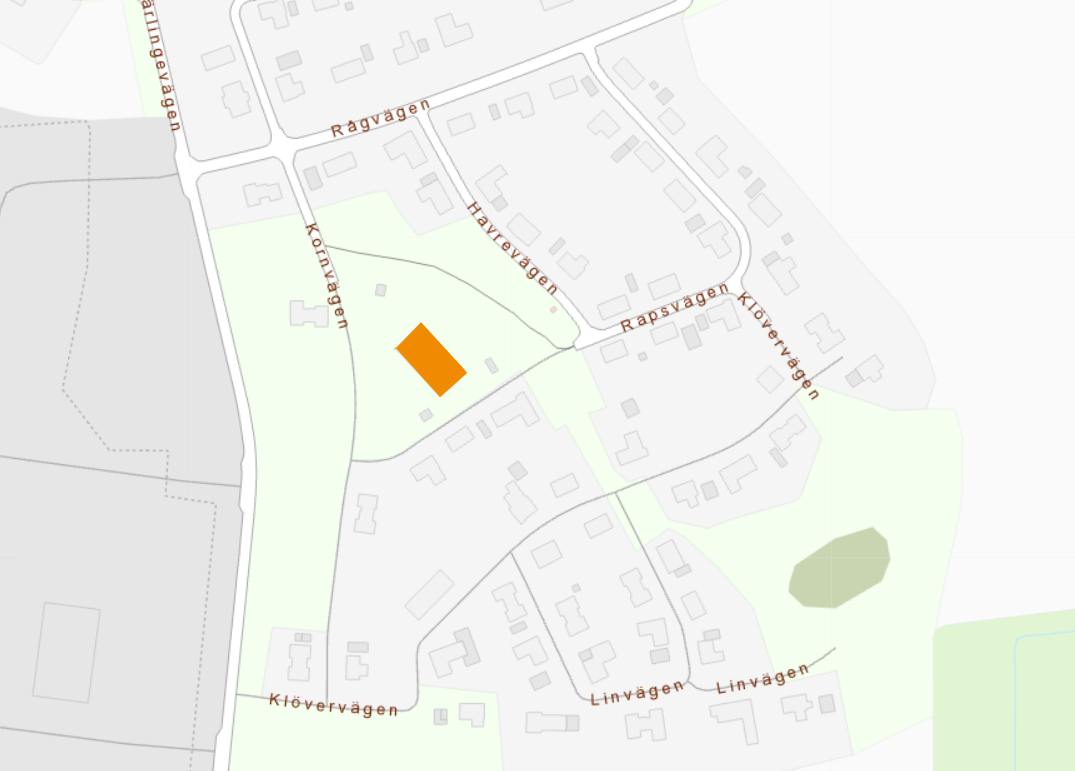Den orangea rektangeln visar var f&ouml;rskolan ligger.