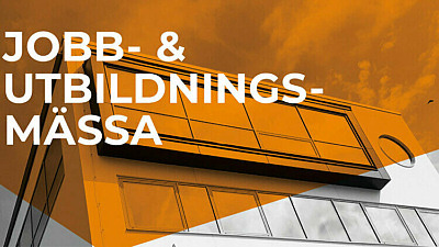 Visuell bild med text: jobb och utbildningsmässa