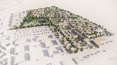 Visuell bild av framtidens Berga Trädgårdsstad, Fojab