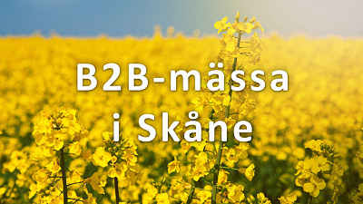 Rapsfält med texten B2B-mässa i Skåne.