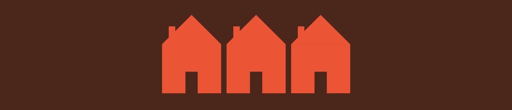 Illustration med tre röda hus mot en brun bakgrund