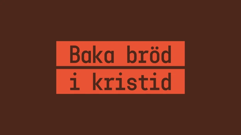 Röd bakgrund med texten "Baka bröd i kristid"