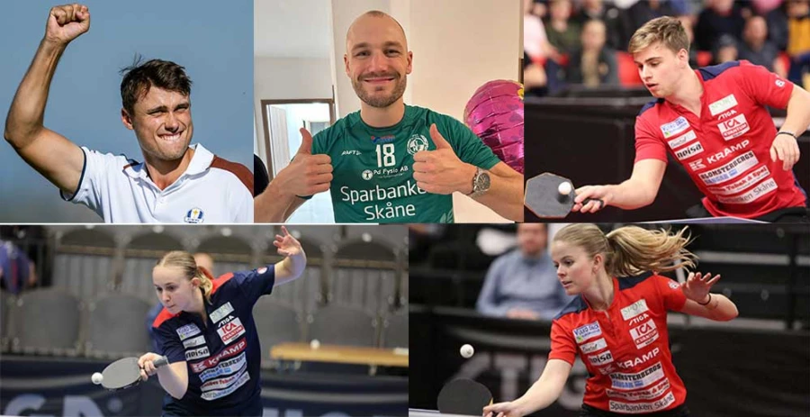 N&aring;gra av Esl&ouml;vs medaljhopp: Ludvig &Aring;berg, golf, Lukas Sandell, handboll, Truls M&ouml;reg&aring;rdh, Matilda Hansson och Filippa Bergstrand bordtennis.