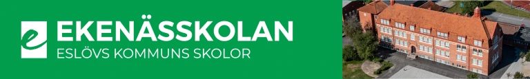Texten Ekenässkolan och ett flygfoto på skolan