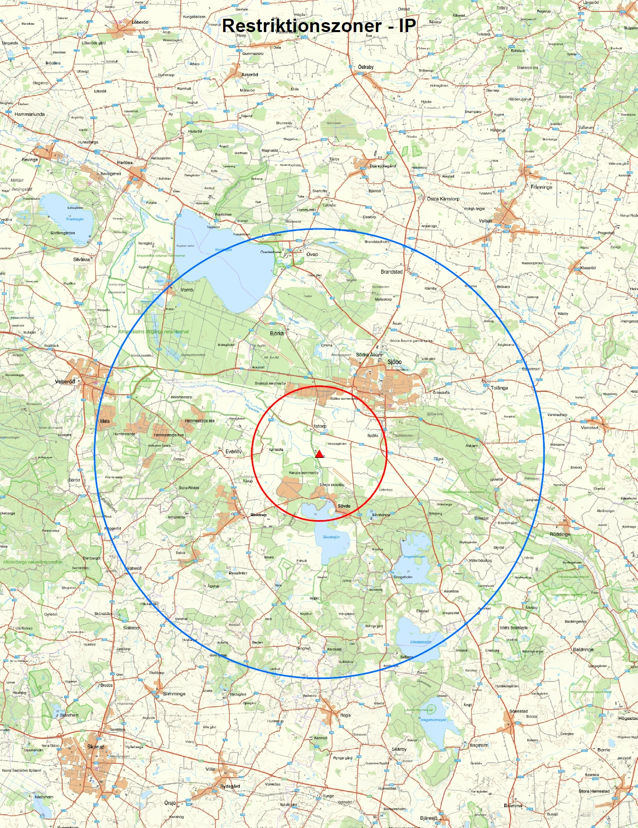 Karta över restriktionszon där fågelinfluensa finns.
