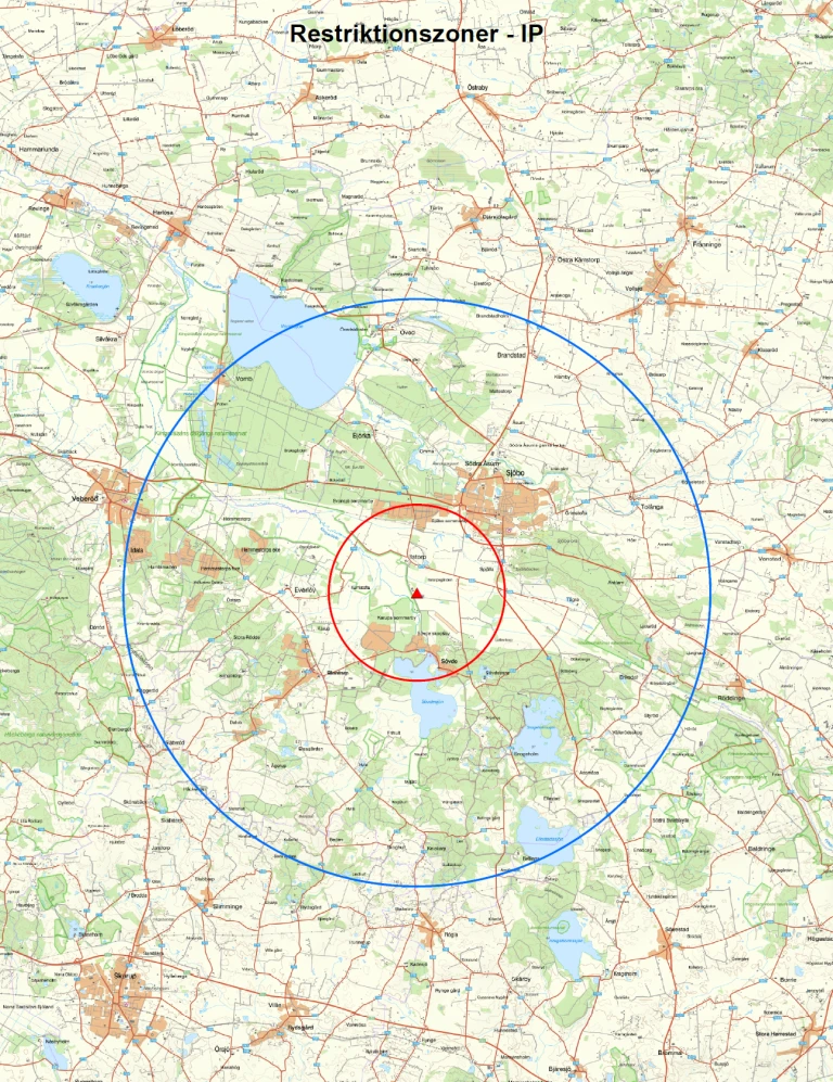 Karta över restriktionszon där fågelinfluensa finns.