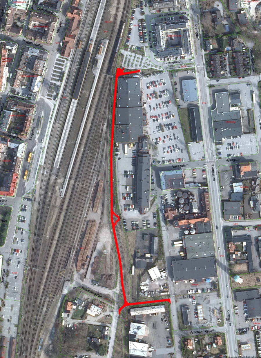 Flygbild &ouml;ver nya g&aring;ng- och cykelv&auml;gen i &ouml;stra Esl&ouml;v