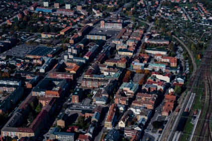 Flygbild över Eslövs centrum
