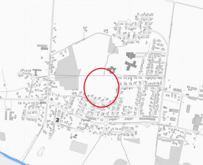 Orienteringskarta för planområdet. Planområdet är beläget inom röd heldragen cirkel.