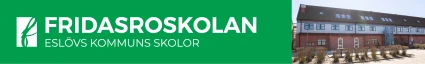 Fridasroskolan i text och en bild på skolans fasad