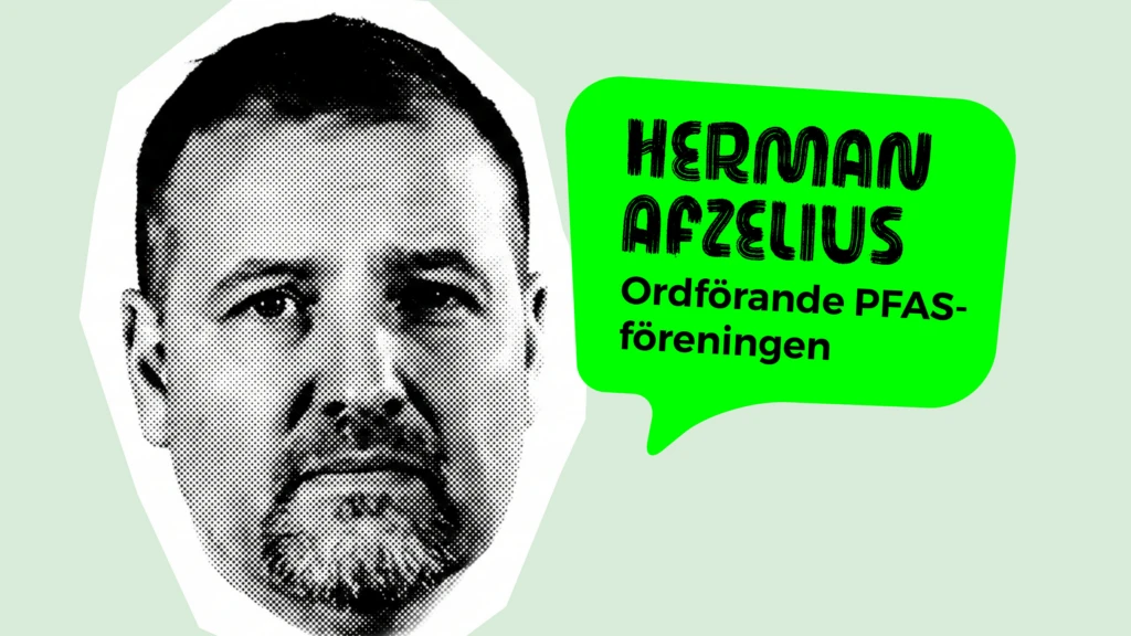 Porträtt av man med pratbubblan Herman Afzelius, ordförande PFAS-föreningen