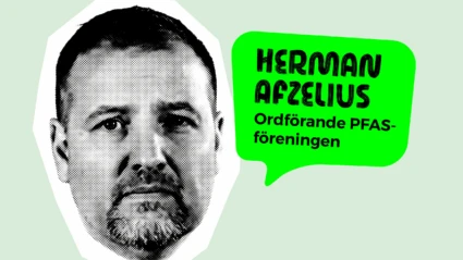 Porträtt av man med pratbubblan Herman Afzelius, ordförande PFAS-föreningen