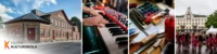 Fyra bilder som förställer kulturskolan och verksamheter, piano, konst och dans