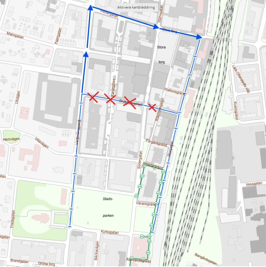 Bilar leds om under tiden som bygget p&aring; Bryggaregatan &auml;r ig&aring;ng.