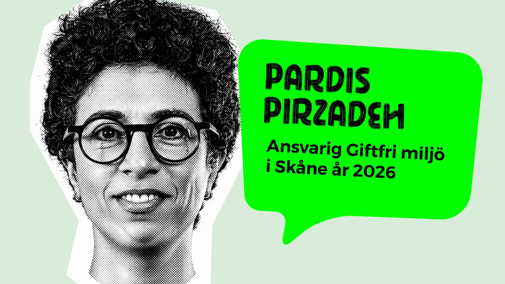 Porträtt av kvinna med texten Paris Pirzadeh