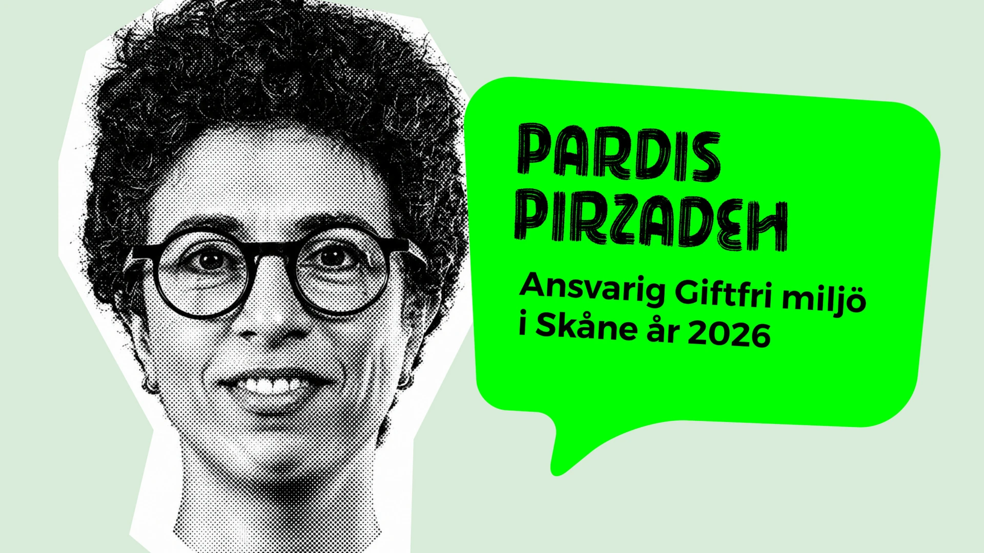 Porträtt av kvinna med texten Paris Pirzadeh