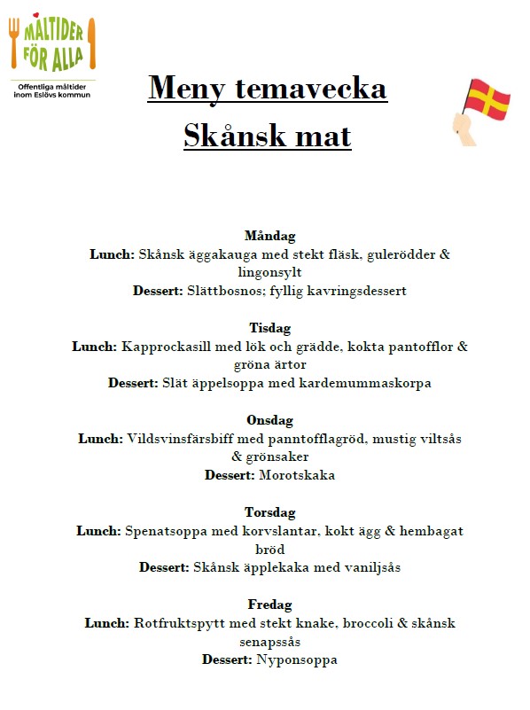 Skånsk meny som serveras på äldreboenden i Eslöv.
