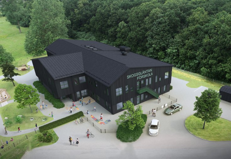 Preliminär skiss över utformningen av nya Skogsgläntan. Illustration: Sweco.