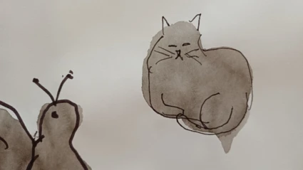 Liten katt ritad på ett papper